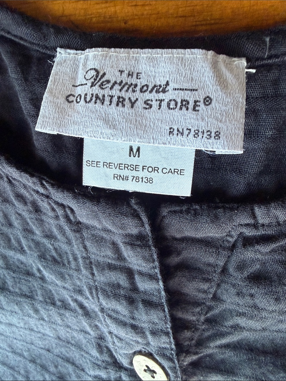 The Vermont Country Store Textured Cotton 3/4 Sleeve Dress Black Sz M - Picture 2 of 12